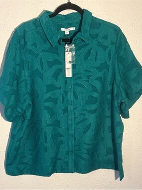 Chico's Lightweight Semi-Sheer Long Sleeve Button Down Green Blouse NWT Size 18